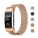 Keasy Replacement Bands Compatible with Fitbit Charge 2, Stainless Steel Metal Lock Replacement Wristband for Women Men (Rose Gold, Small (5.3-7.6 Inch))