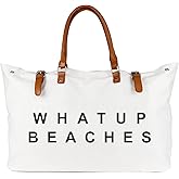 Beach Bag with Vegan Leather Handle, Extra Large Beach Bag for Women Waterproof Sandproof, White | Extra Large, Waterproof, Sandproof, Vegan Leather Handle, Extra Large