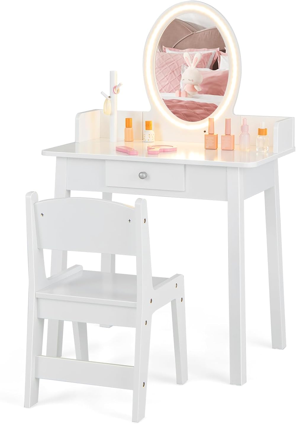 Maxmass Kids Vanity Table and Chair White with LED Mirror and Drawer