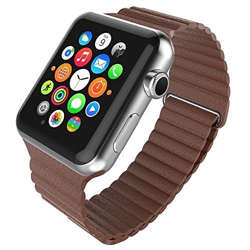 ISTYLE Apple Watch Band 42mm, Genuine Leather Loop with Magnet Lock Strap  Replacement Band for iWatch Sport and Edition 42mm Loop Leather Brown