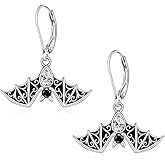 Bat Earrings Halloween Earrings for Women Sterling Silver Black Bat Earring Dangle Gothic Spooky Halloween Jewelry White