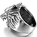 INBLUE Men's Stainless Steel Ring Silver Tone Black Wolf Head Size12