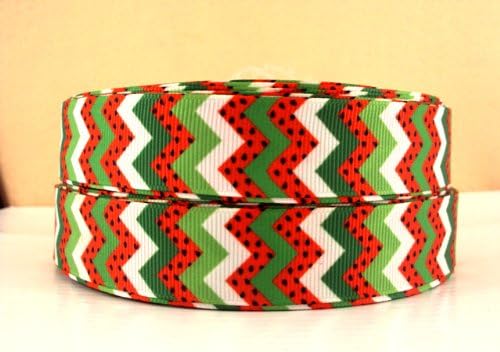 5 yards 7/8 Watermelon Chevron Print Grosgrain Ribbon