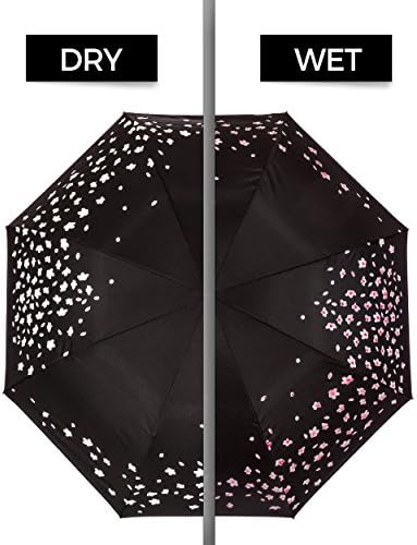 Color-Changing Inverted Rain Umbrella With Hands-Free C Handle - Stylish White, Black And Pink Flower Pattern - Wind Resistant Heavy Duty Double-Layer Reverse Folding Design