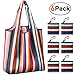 Reusable Grocery Shopping Bags Foldable with Pouch, Heavy Duty Nylon Cloth Reusable Bags for Groceries, Shopping Trip (Stripe, 6-pcs)