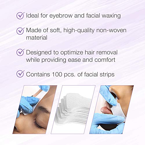 Satin Smooth EZ Grip Eyebrow Wax Strips – Non-Woven Eyebrow Waxing Strips, Upper Lip & Brow Wax Strip, Facial Hair Removal Women, 100 ct, 2 Pack