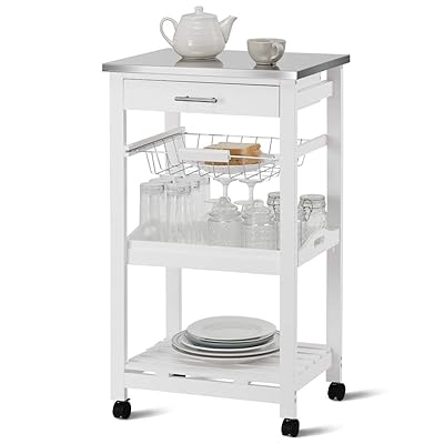 Giantex Rolling Kitchen Island Cart with Stainless Steel Top