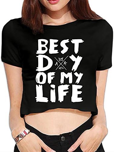 Kakakaoo Women's Crop Top Tee Geek American Band Authors Best Day Of My Life Black Size L