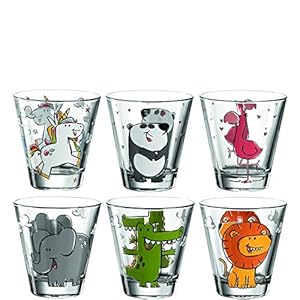 Leonardo Bambini drinkglas, kinderbeker van glas met dierenmotief, vaatwasmachinebestendige sapglazen, set van 6, 215 ml…