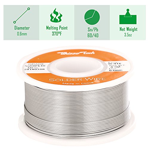Whizzotech Solder Wire 60/40 Tin/Lead Sn60Pb40 with Flux Rosin Core for Electrical Soldering 4oz/100g Diameter 0.023 Inch/0.6mm (4oz-0.6mm)