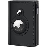 GAOCHALE AirTag Wallet Genuine Leather Air Tag Wallet RFID Technology Credit Card Holder with Minimalist Wallet for Men for Apple AirTag (No Airtag Included)(Black)