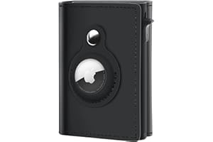 GAOCHALE AirTag Wallet Genuine Leather Air Tag Wallet RFID Technology Credit Card Holder with Minimalist Wallet for Men for Apple AirTag (No Airtag Included)(Black)