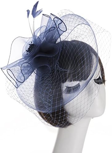 Fankeshi Women's Cocktail Sinamay Fascinator Hat Flower and Veil Hair Clip Hat