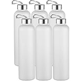 novelinks 6 Pack 27OZ Frosted Water Bottles with Stainless Steel Silver Lid,Leakproof Gym Bottles, Reusable Sport Water Jug for Fitness Camping Office