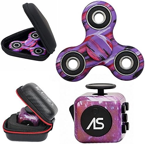 Abesons Fidget Spinner + Fidget Cube Toy With Case Best Stress Reducer Relieves ADD, ADHD, Anxiety, Autism and Boredom Ceramic Cube Bearing For Kids &amp; Adults Premium Quality Bundle (Grape Camouflage)