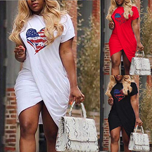 SMALLE◕‿◕ 2019 Women Mini Dress,Love Heart USA Flag Print Short Sleeve Cross Split Mini Dress-‘Independence Day’ Line Black - Thumbnail 7
