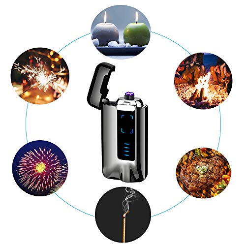 USB Electric Lighter, KIMILAR Windproof Lighter Rechargeable Micro-USB Interface Plasma Electric Dual Arc Flameless Lighter with Battery Indicator for Candle Fireworks etc. - Thumbnail 2
