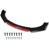 WFLNHB Universal Front Bumper Lip 4 Pieces Kits Spoiler Splitter 2 Layer Lip Glossy Black with Red Tongue