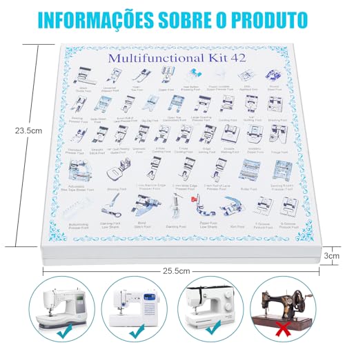 Gavzrt Conjunto de Pés de Calcador de 42 Peças para Máquina de Costura, Pé Calcador Sapata Kit 42 Peças Maquina de Costura Doméstica, Peças e Acessórios para Calcadores para Máquinas de Costura