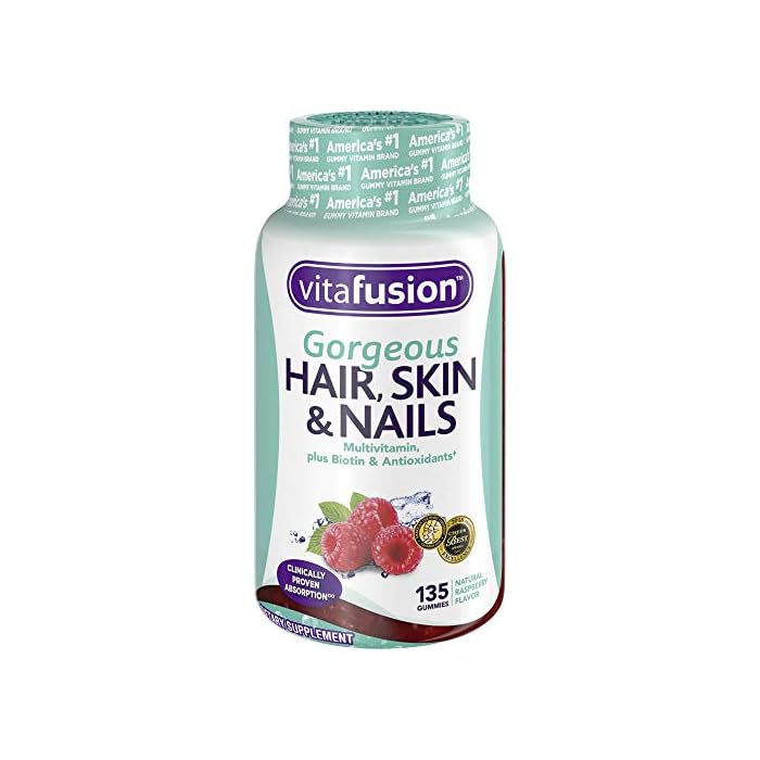 Vitafusion Gorgeous Hair, Skin & Nails Multivitamin Gummy Vitamins, plus Biotin and Antioxidant vitamins C&E, Raspberry…