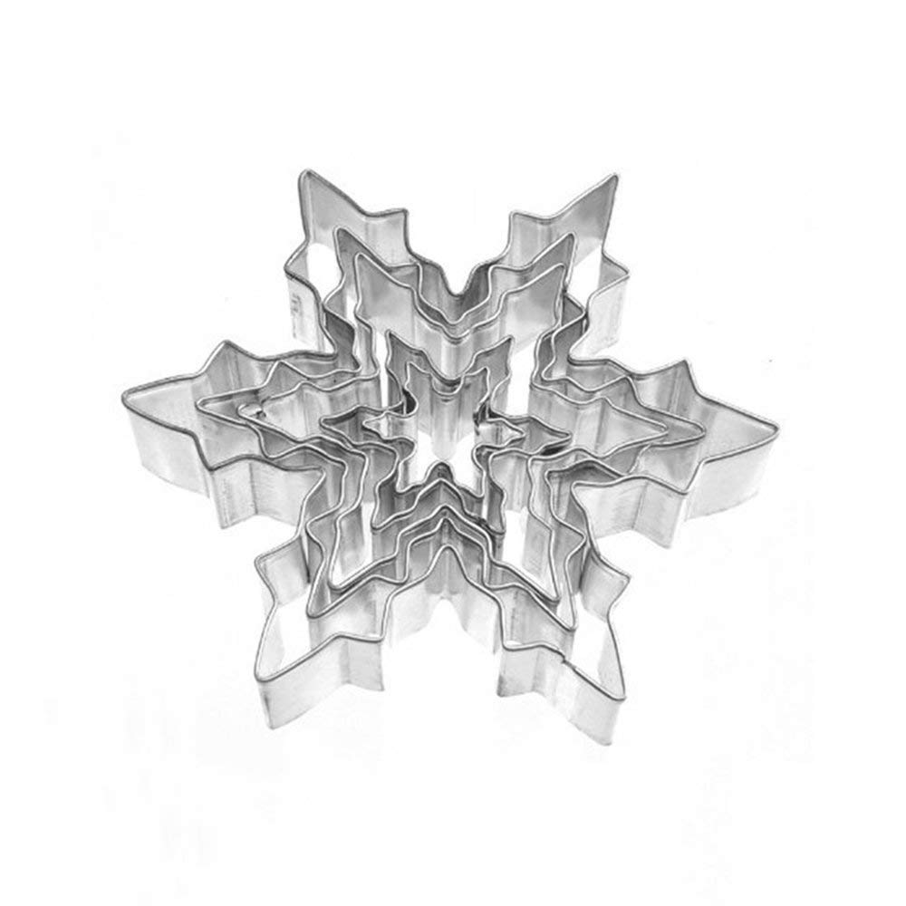 OOCC 5Pcs Metal Stainless Steel Snowflake Ice Crystal Biscuit Cookie Cutter Shaped Mould