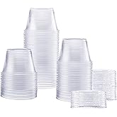GUSTO 4 oz Jello Shot Cups with Lids [100 Count] Clear Plastic Portion Containers, Condiment Cups for Sauces, Dressings & Samples – Durable, Stackable, Leak-Resistant (Formerly Comfy Package)