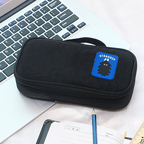 JAKAGO Zipper Carry Case pencil Cases Multi-function Make-up Pouches Large Capacity Travel Storage Bag for Men Women School College (Black ) - Thumbnail 6
