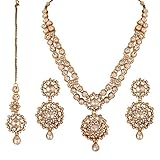 I Jewels Women's Traditional Gold Plated Kundan Necklace Set With Maang Tikka White