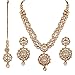I Jewels Women's Traditional Gold Plated Kundan Necklace Set With Maang Tikka White