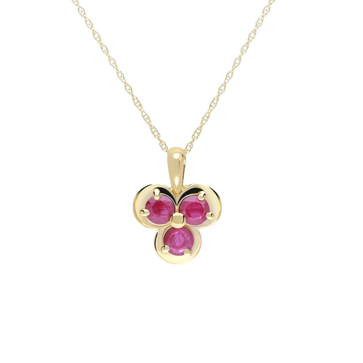 Ivy Gems 9ct Yellow Gold Three Stone Ruby July Birthstone Pendant on 46cm Chain