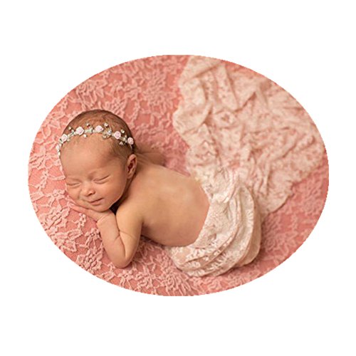 Newborn Baby Photo Props Blanket Backdrop Lace Wrap for Boy Girls Photography Shoot (Apricot) - Thumbnail 2