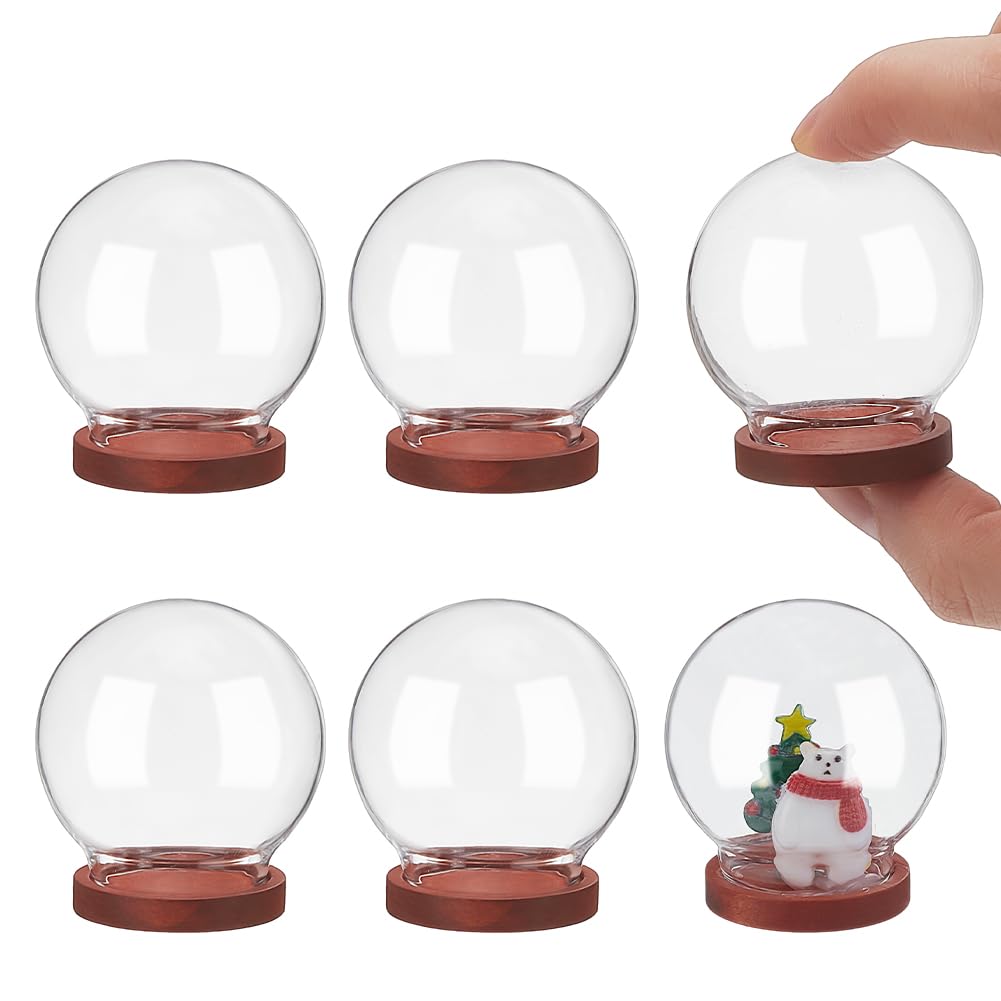 NBEADS 6 Pcs Mini Round Glass Dome, Clear Glass Display Dome Cover with Wood Base Cloche Bell Jar for Centerpieces Plants Rocks Specimens Decorations Crafts, Diameter: 4cm FireBrick