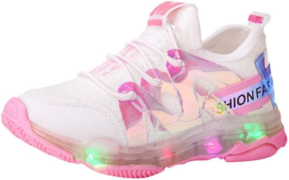 Breathable Knit Mesh Sneakers, LED Light Up Sport Shoes Toddler Baby Boys Girls Stretchy Slip On Tennis Shoes