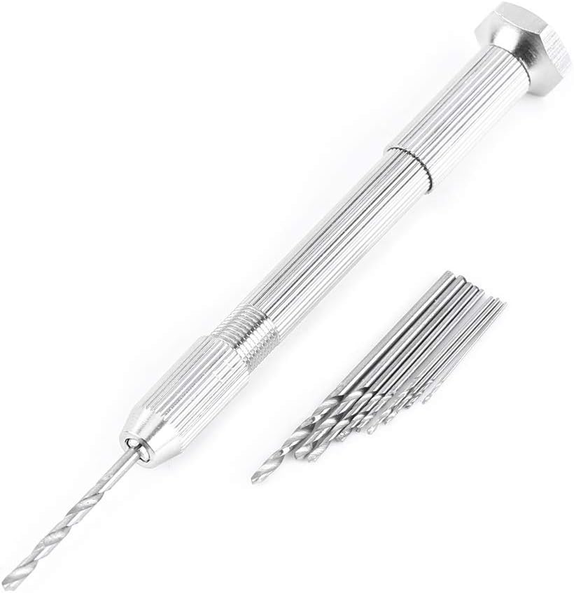 0.5m-2mm Pin Vise Hand Drill Bits 10PCS Micro Mini HHS Twist Drill Bits Set with Precision Model Hand Pin Vise Rotary Tools Manual Push Drill Chuck for Jewelry Wood Working Plastic Models Hobby