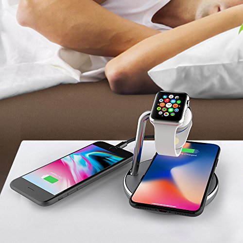 Mangotek iPhone X Wireless Charger Apple Watch Stand,Qi Fast Wireless Charging Docking Pad with iWatch Magnetic Charger Module and USB Port for iWatch,iPhone X/8,Samsung Galaxy 8,MFi Certificated