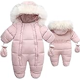 Fairy Baby Infant Baby Winter Snowsuit Coat Romper Hooded Double Zipper Fur Collar Warm Jumpsuit for Boys Girls 6-24 Months