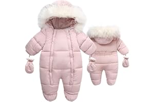 Fairy Baby Infant Baby Winter Snowsuit Coat Romper Hooded Double Zipper Fur Collar Warm Jumpsuit for Boys Girls 6-24 Months