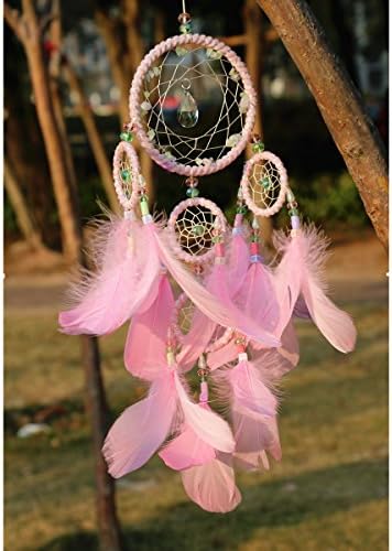 LOMOHOO Pink Dream Catcher Handmade Feather Dream Catchers Decoration for Kids Bedroom Decor Living Room Nursery Ornament (Pink Feather)