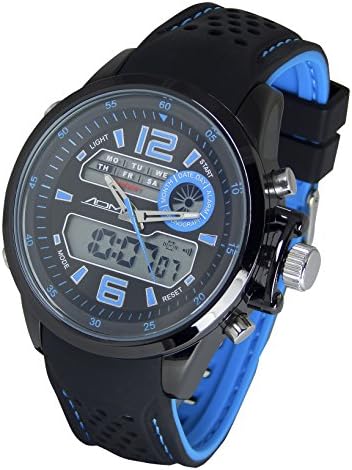 American Design Machine Men's 'St. Louis' Quartz Stainless Steel and Silicone Sport Watch, Color:Black (Model: ADS 4006 BLU)