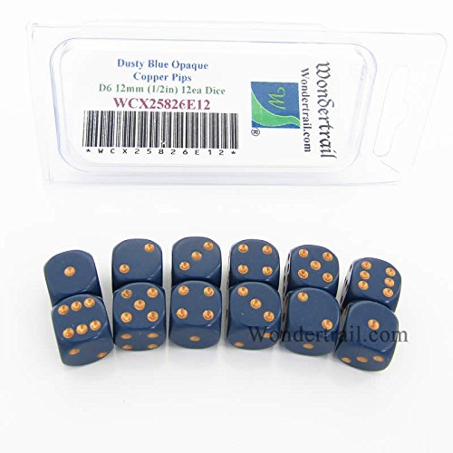 Dusty Blue Dice Copper Pips D6 12mm (1/2in) Pack of 12 Wondertrail WCX25826E12