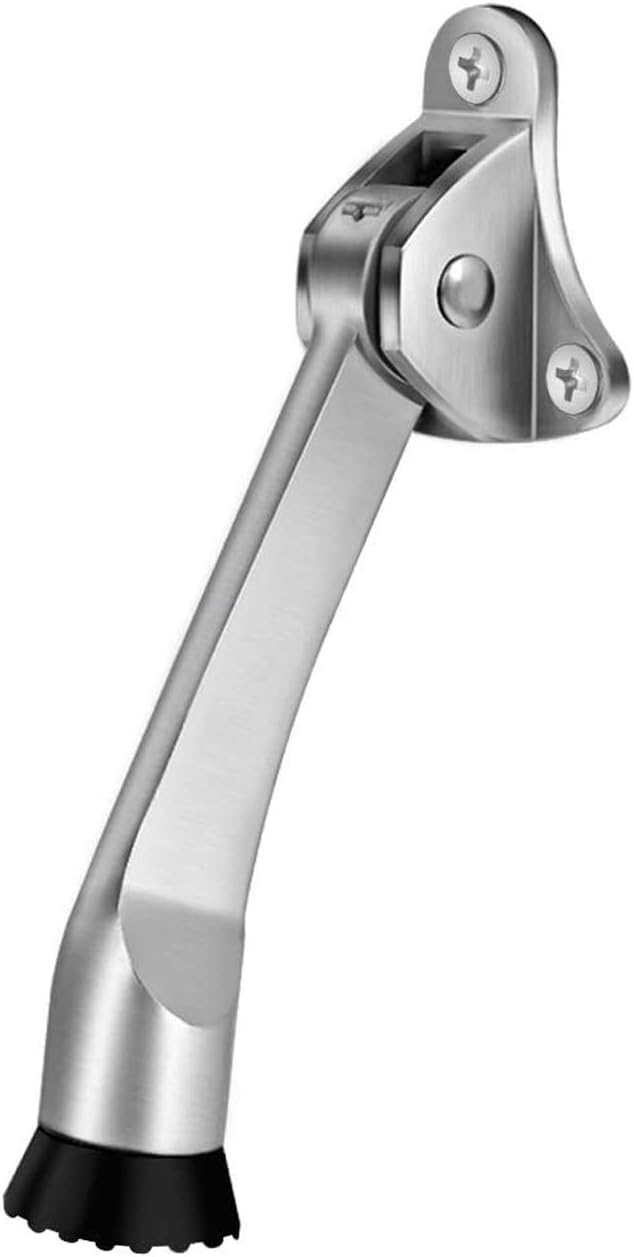 Door Stopper, 1Pack 4-Inch Kickdown Door Stop, Door Kickstand, Door Stopper Hinge, Metal Door Stopper with a Non-Slip Rubber Tip for Heavy Door, Garage Door, Wood Floor