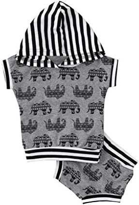 Putars Baby Clothing Kids Boys Girls Elephant Print Hooded T-Shirt Pants Set