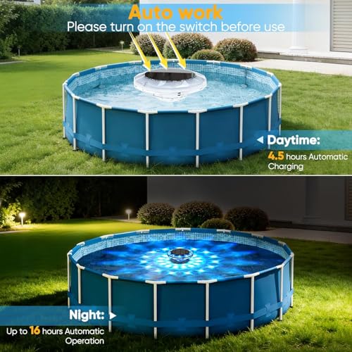 Quntis Floating Pond Lights Solar Powered, 2Pcs Submersible Swimming Pool Lights with Remote and 16hours RGB Multicolor 12 Modes 360° Lightshow, IP68 Waterproof Underwater Lights for Bath Hot Tub Spa