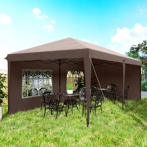 Outsunny 10' x 20' Outdoor Pop Up Canopy Tent Party Tent Instant Shelter W/Carrying Bag, Coffee