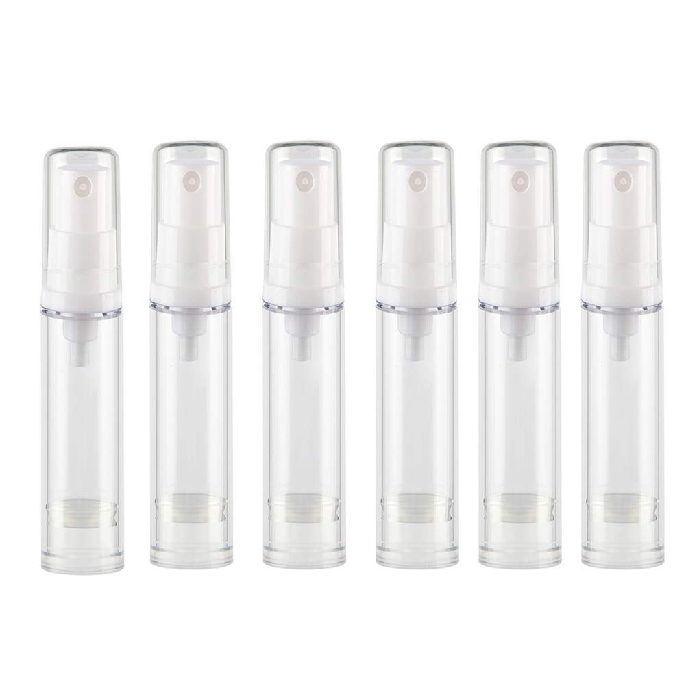 6PCS Portable Refillable Clear Plastic Airless Vacuum Pump Bottle Cosmetic Cream Lotion Sample Packing Liquid Storage Container Vial Jars(15ml/0.5oz)