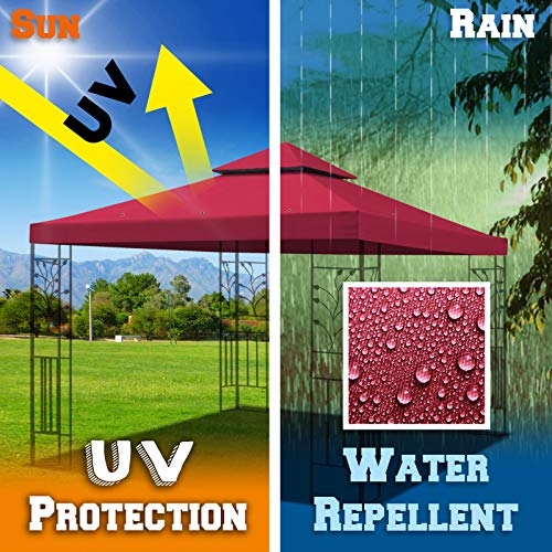 BenefitUSA Replacement Canopy Top Cover for 10'X10' Gazebo Polyester Double Tiers for Outdoor Garden Patio Pavilion Sunshade (Burgundy)