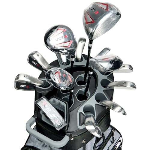 PGM Black Golf Cart Bag, 14 Way Silent Top Divider Premium Golf Bag with Ergonomic Handles & Rain Cover