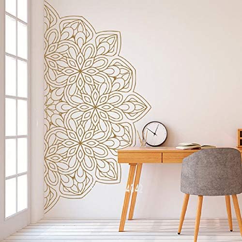 Mandala in Half Wall Decal Yoga Studio Vinyl Sticker Decals Ornament Moroccan Patter Home Decor Boho Bohemian Bedroom Decor 26 State Gray 57x28 cm