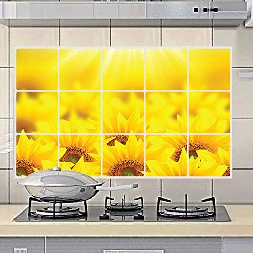 MEIWALL Gas Stove High Temperature Resistant Aluminum Foil Sunflower Self Adhesive Tile Waterproof Removable Wall Stickers for Kitchen Wall Art Decor Decal
