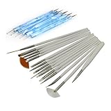 EVERMARKET 15Pcs Nail Art Design Painting Drawing Brushes White + 5 X 2 Way Marbleizing Dotting Pen Tools Set